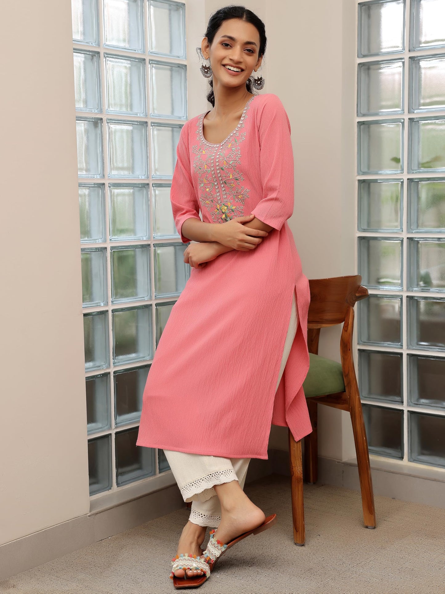 Libas Women's Polyester Yoke Design Straight Kurtas