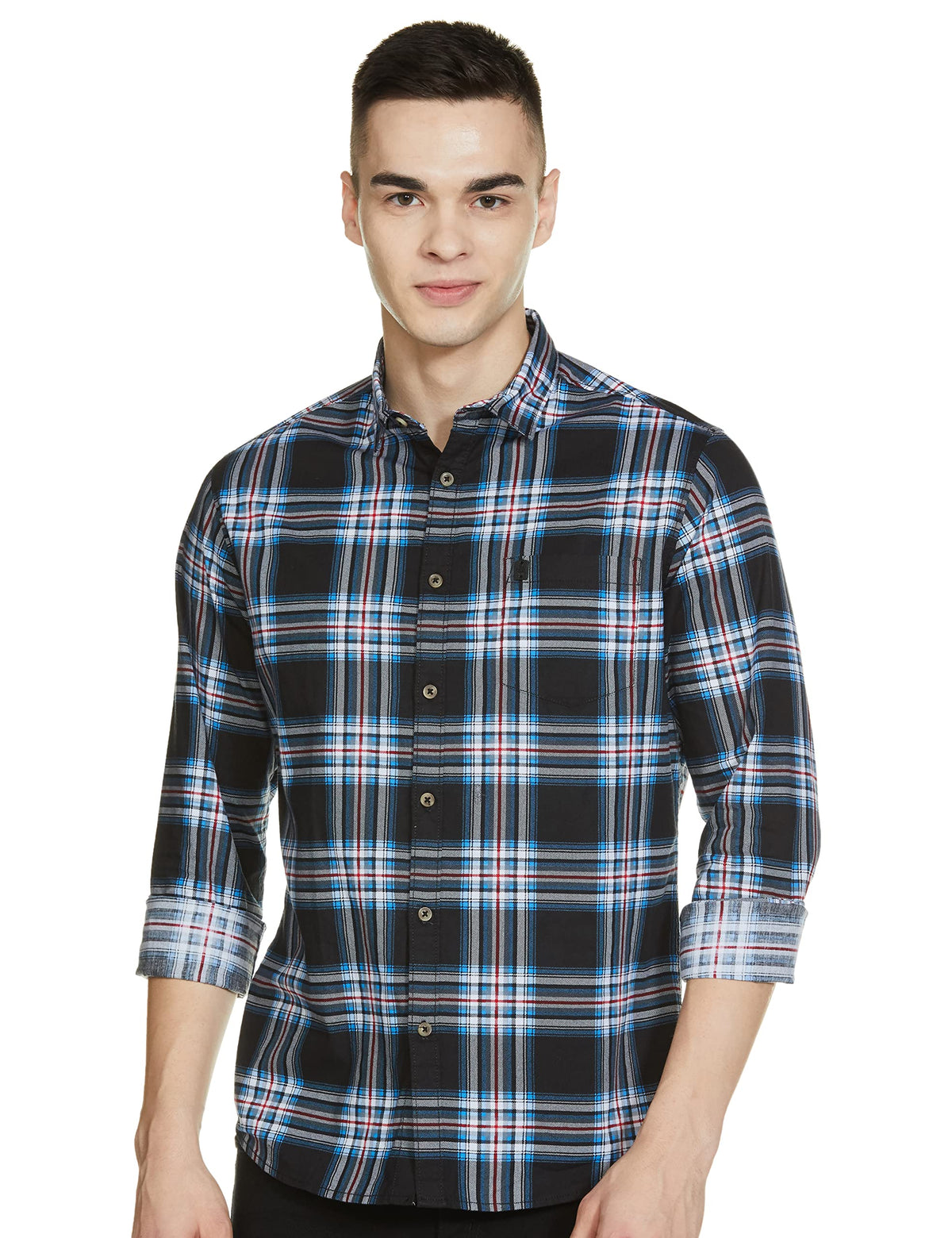 The Indian Garage Co Men Black Checkered Slim Fit Cotton Casual Shirt