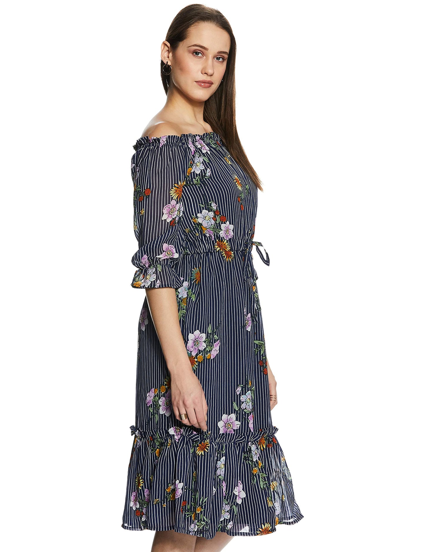 Rare Women'S Polyester Strapless Midi Dress (Ep4161_Navy Blue_L)