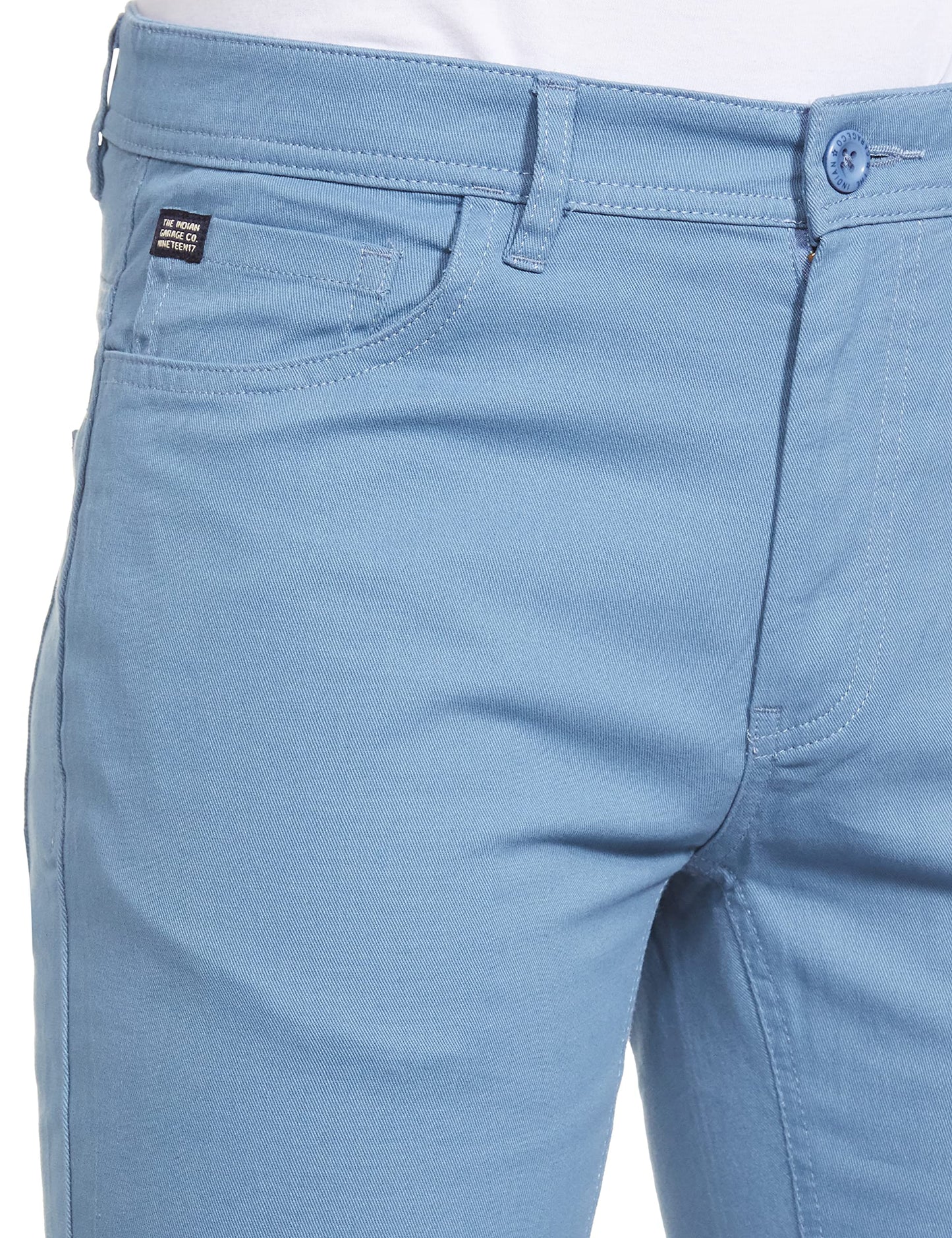 The Indian Garage Co Men Slim Fit Solid Mid-Rise Stretchable Chinos Steel Blue