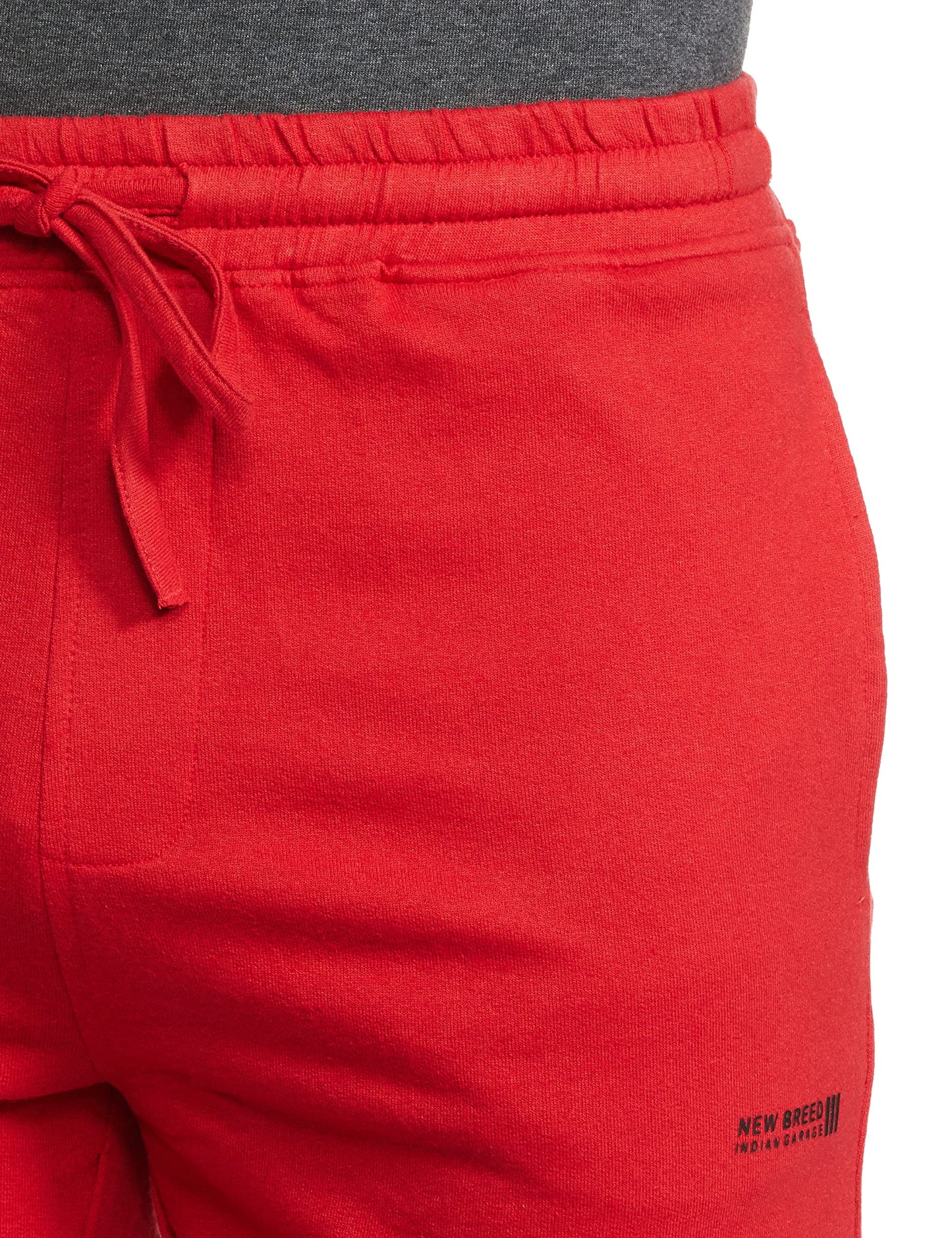 The Indian Garage Co Men Slim Fit Placement Print Mid-Rise Knitted Shorts Red