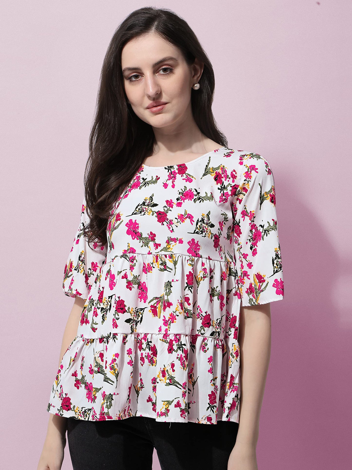 OOMPH! Peplum Tops for Women, White - mt383