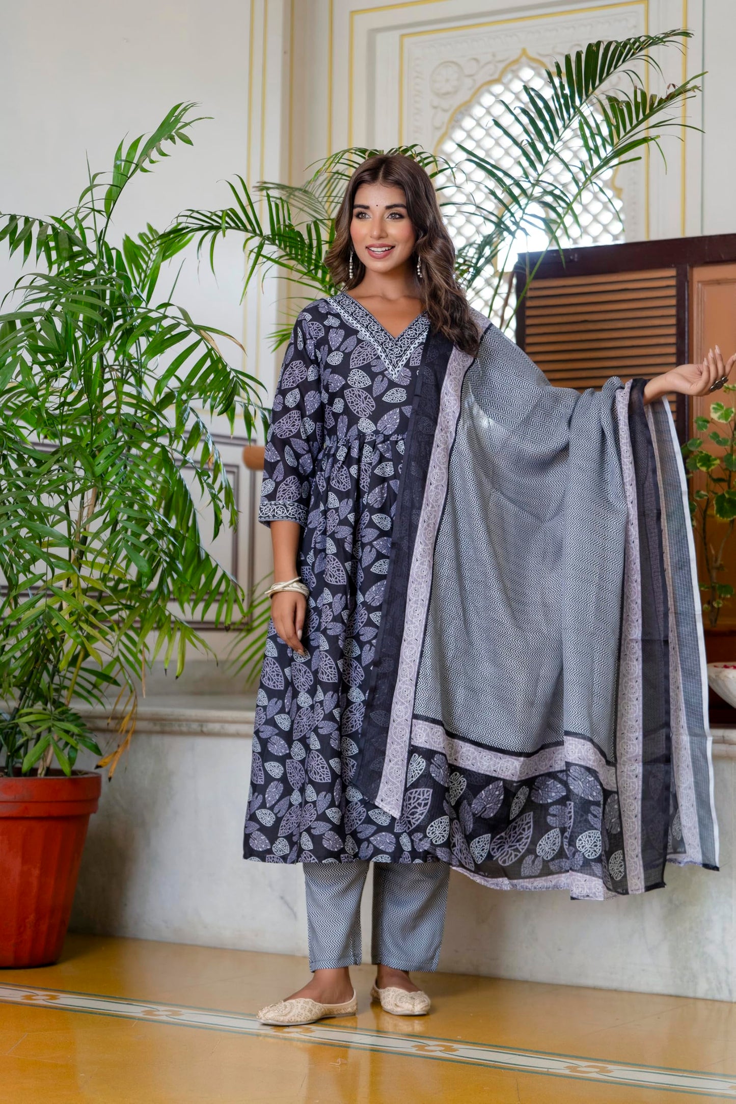 Yashika Women Printed Cotton Blend Lace A-Line Kurta Pant Dupatta Set - Ethnic Elegance for Every Occasion! Experience Comfort and Style with This Stunning Ensemble