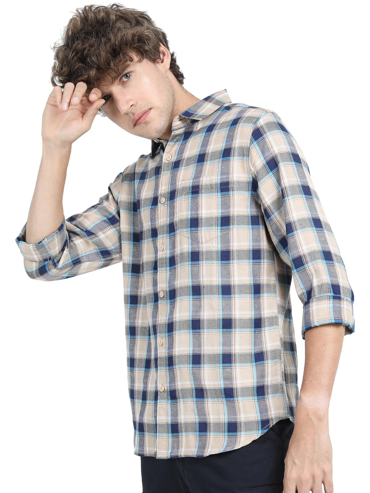 Ketch MenS Polyester Slim Fit Shirt (Khsh000620_Beige S)