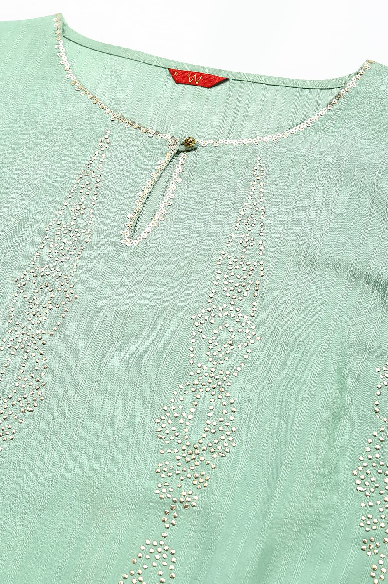 W for Woman Pistachio Green Mukaish Printed Kurta