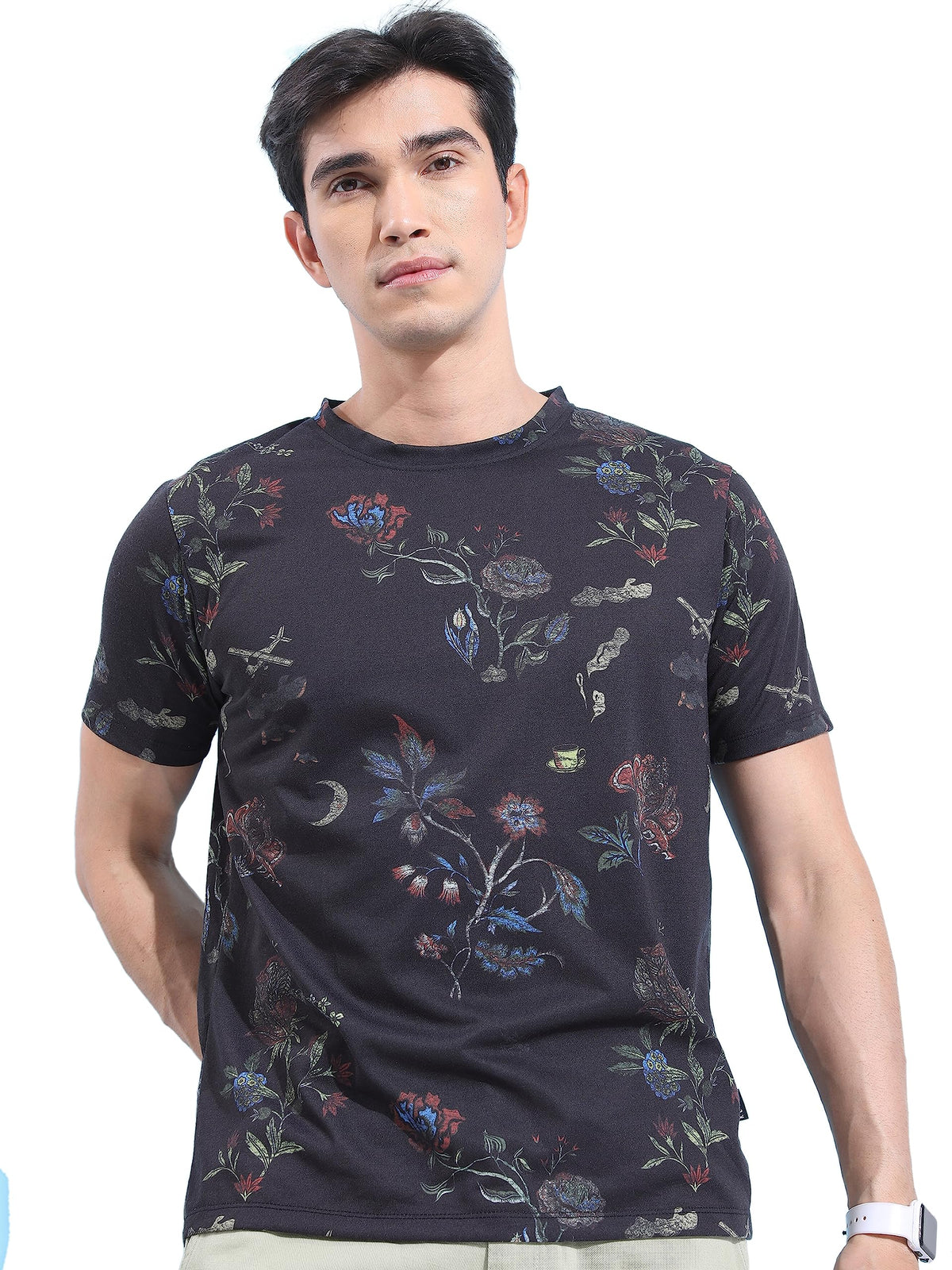 Ketch Mens Half Sleeve Relaxed Fit T-Shirt (Khts000661_ Black_L)