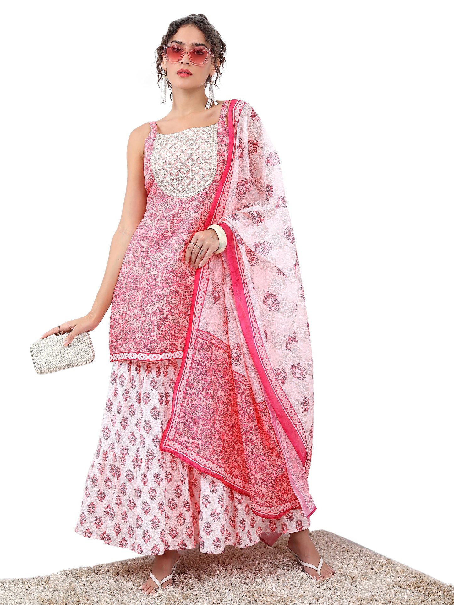 KETCH Womens Ethnic Regular Fit Ethnic Set (KHK3000919_PINK_XXL)