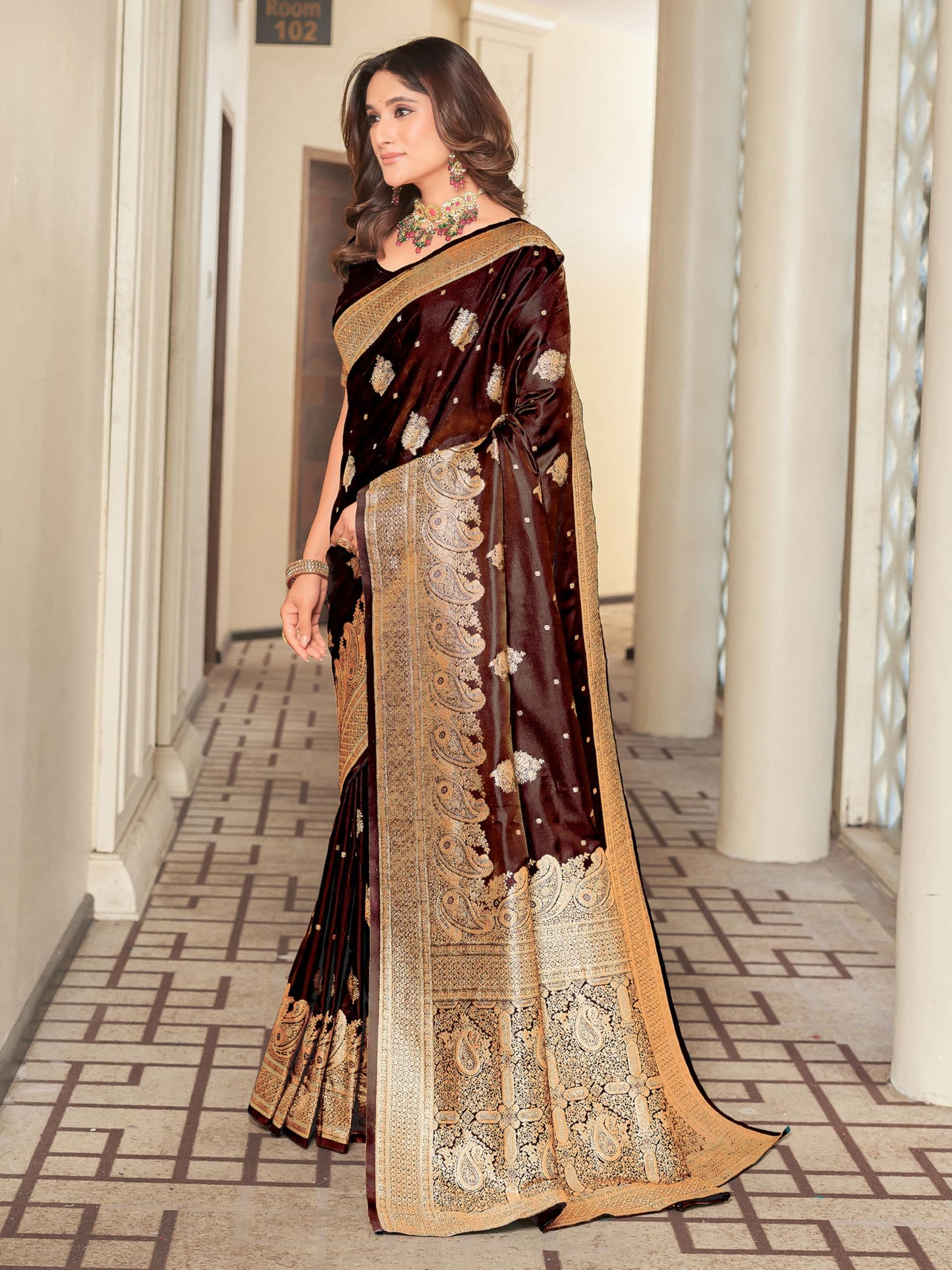 Glory Sarees Womens Pure Kanjivaram Soft Banarasi Original Satin Silk Saree Elegantly Crafted Graceful Wedding Design With Blous