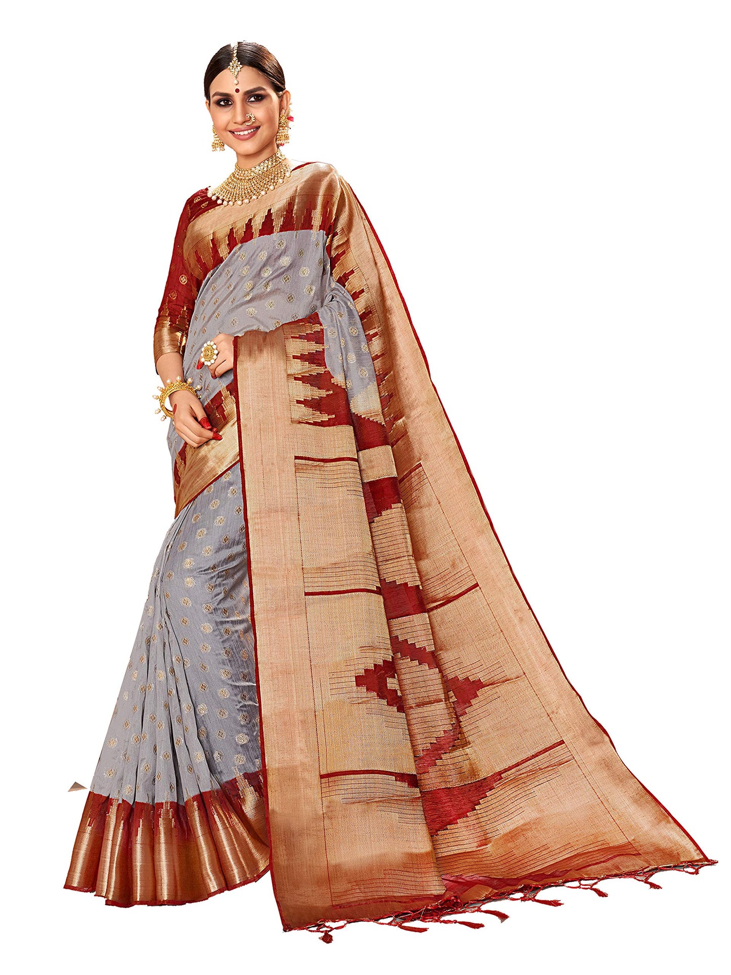 ANNI DESIGNER Womens Gray Color Banarasi Art Silk Saree With Blouse Piece (Sharanya_1591_Free Size)