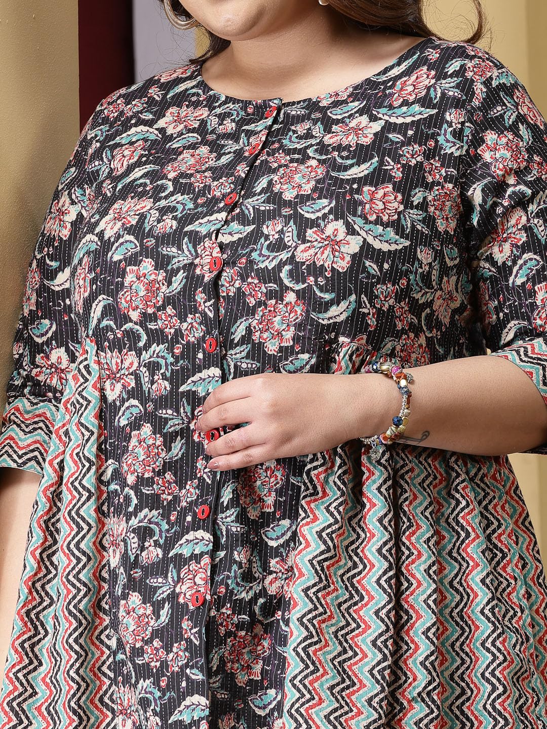 Stylum Womens Plus Size Floral Printed Cotton Peplum Top