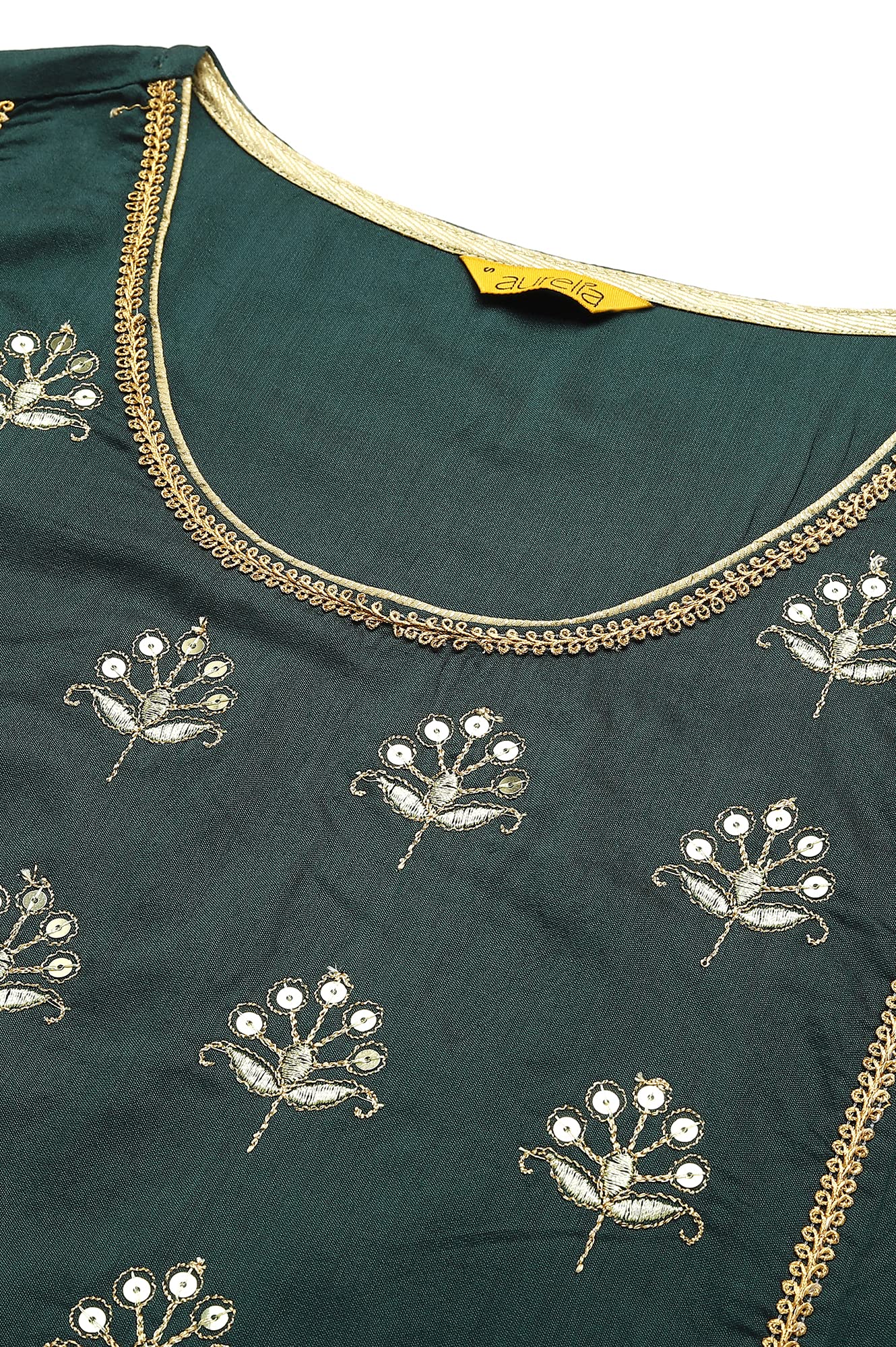 Aurelia Women Emerald Green Viscose Blend Solid Straight Kurta