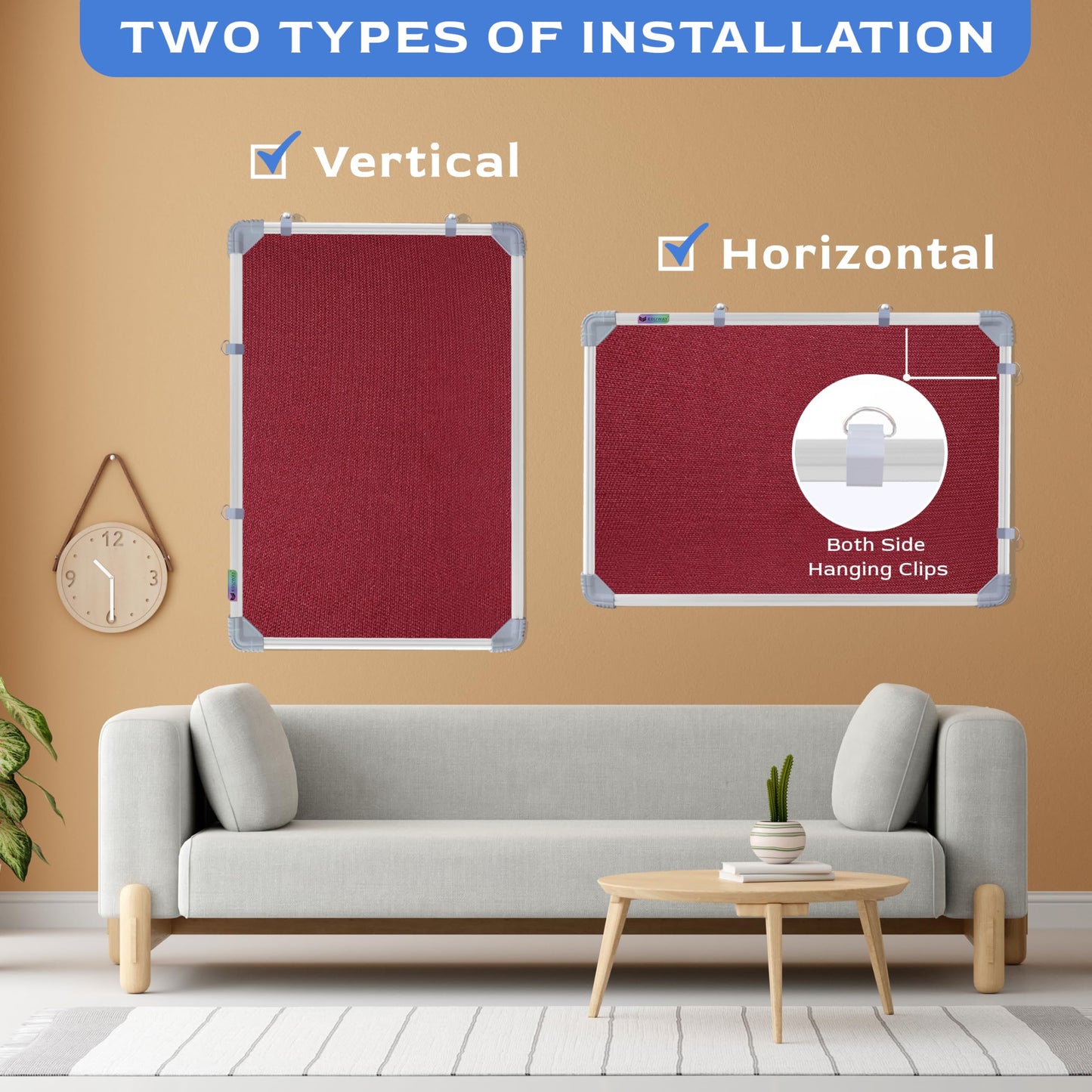 Eduway 1.5X2 Feet Small Pin Up Board/Notice Board/Bulletin Board/Soft Board/Display Board With High Resilience Foam Fabric For S