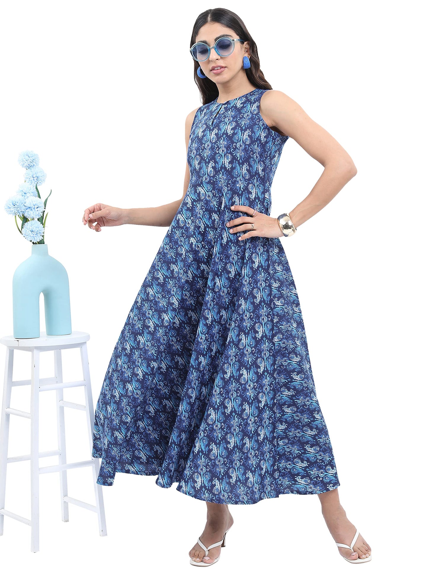 Ketch Women'S Polyester A-Line Calf Length Casual Dress (Kha1000031_Navy Blue