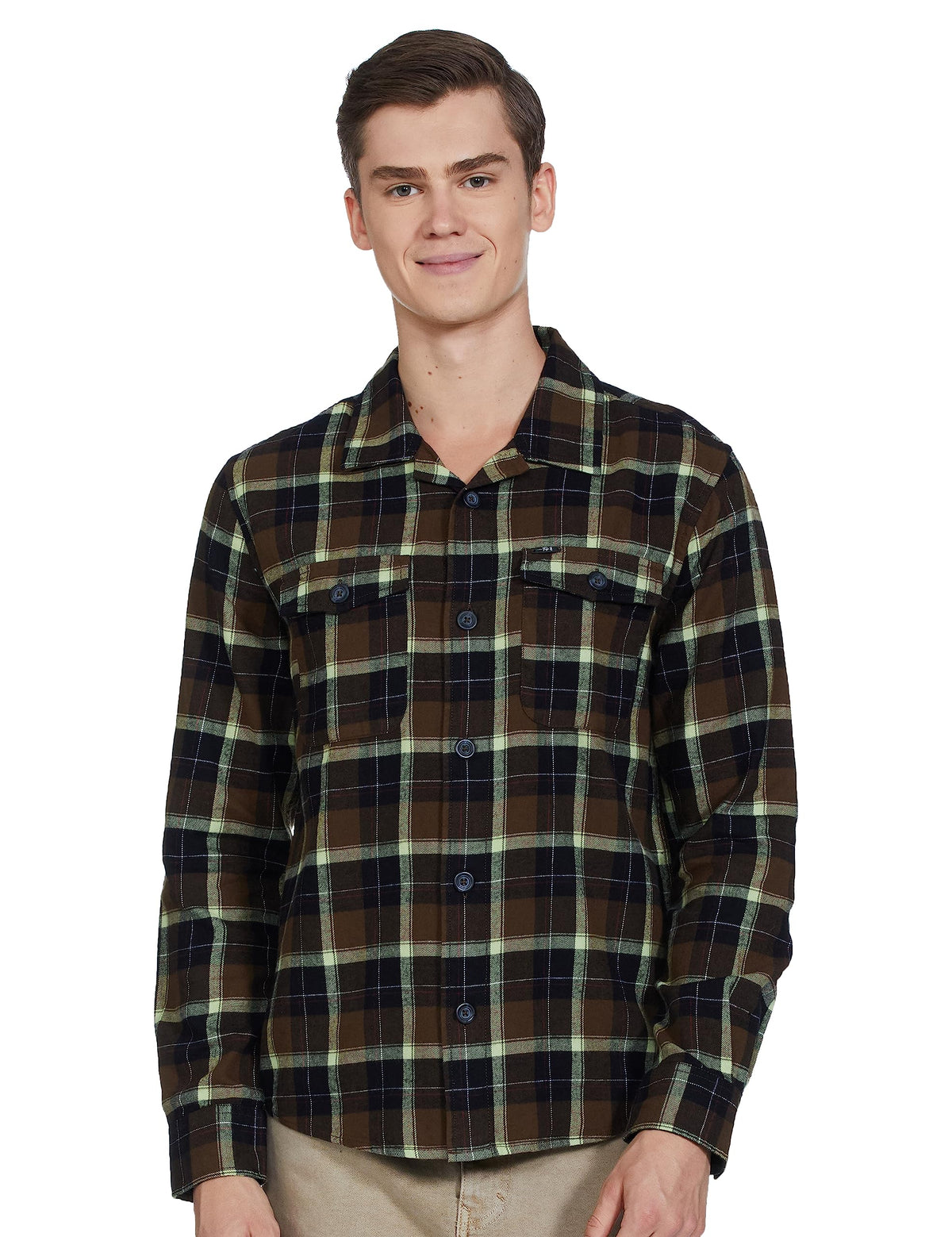 The Indian Garage Co Green Regular Fit Cutaway Collar Checkered Long Sleeves Shirt