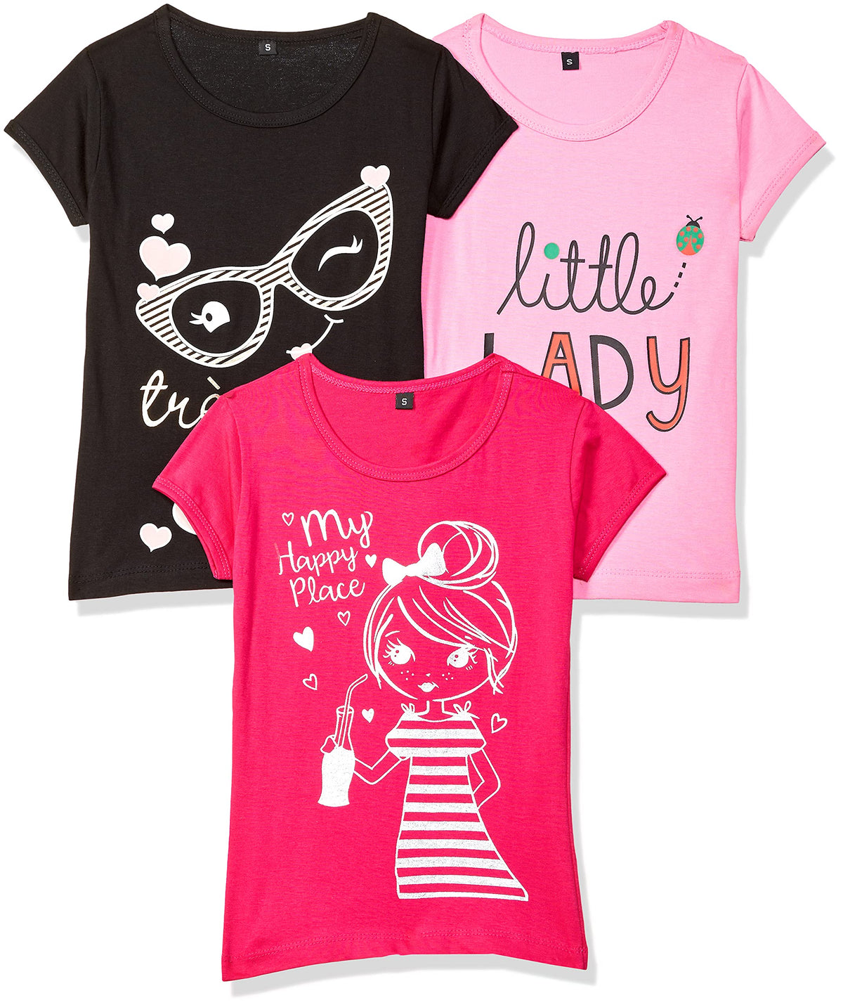 T2F Girls Cotton Regular Fit T-Shirt(Pack of 3)