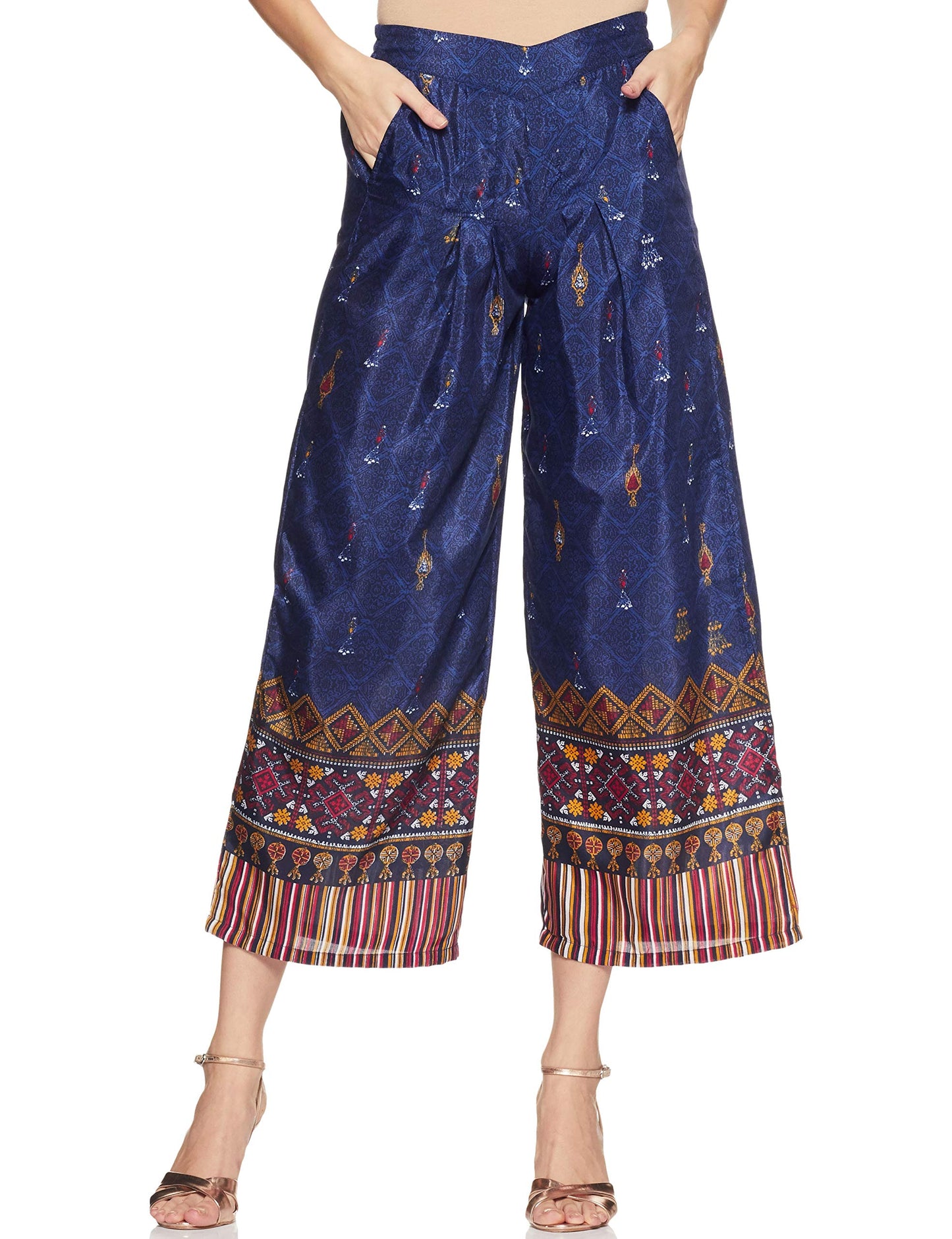 Aurelia WomenS Regular Fit Synthetic Palazzos (18Aua60033-100239_M_Blue_Blue_M)