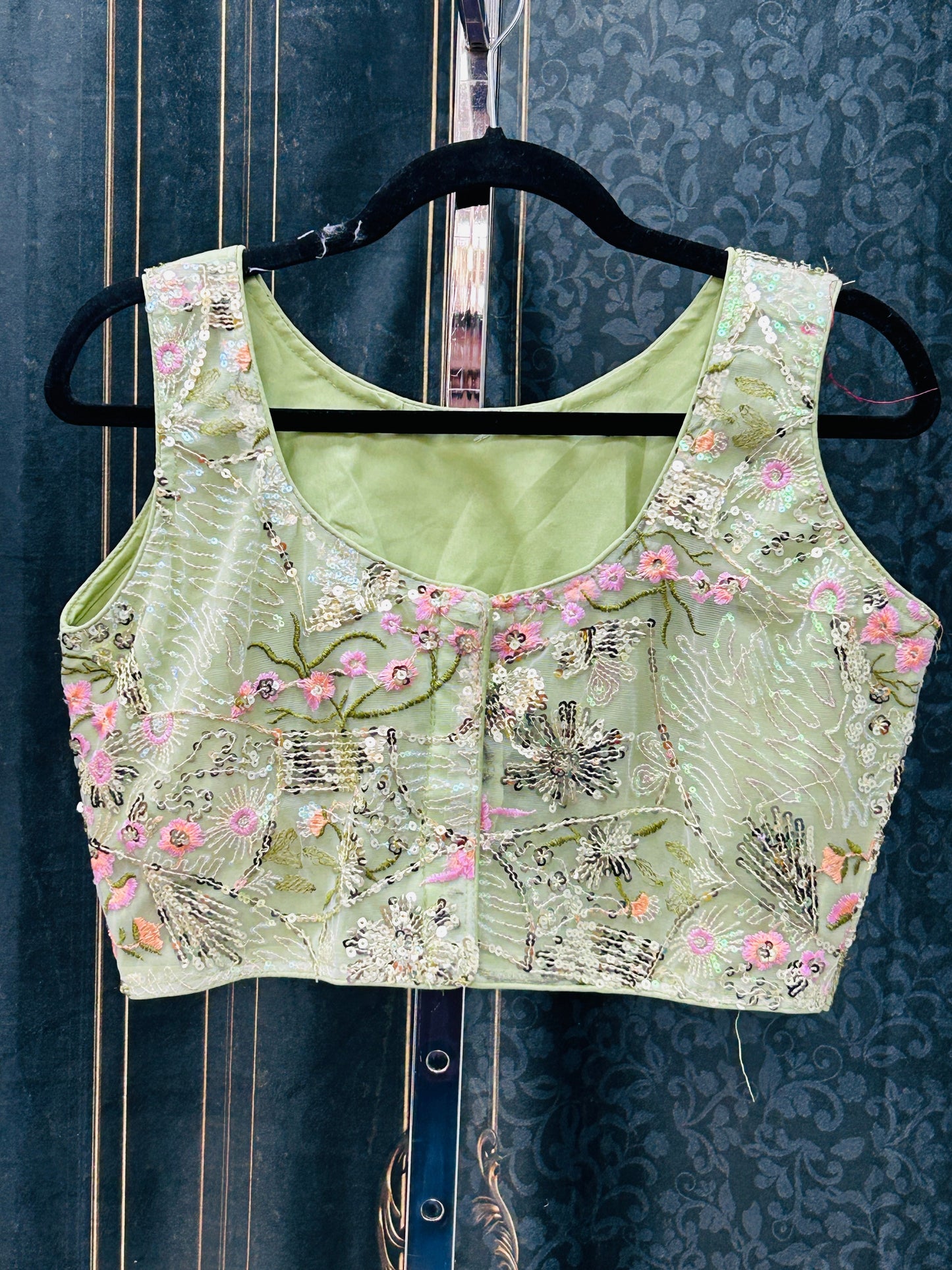 Light green boat neck blouse