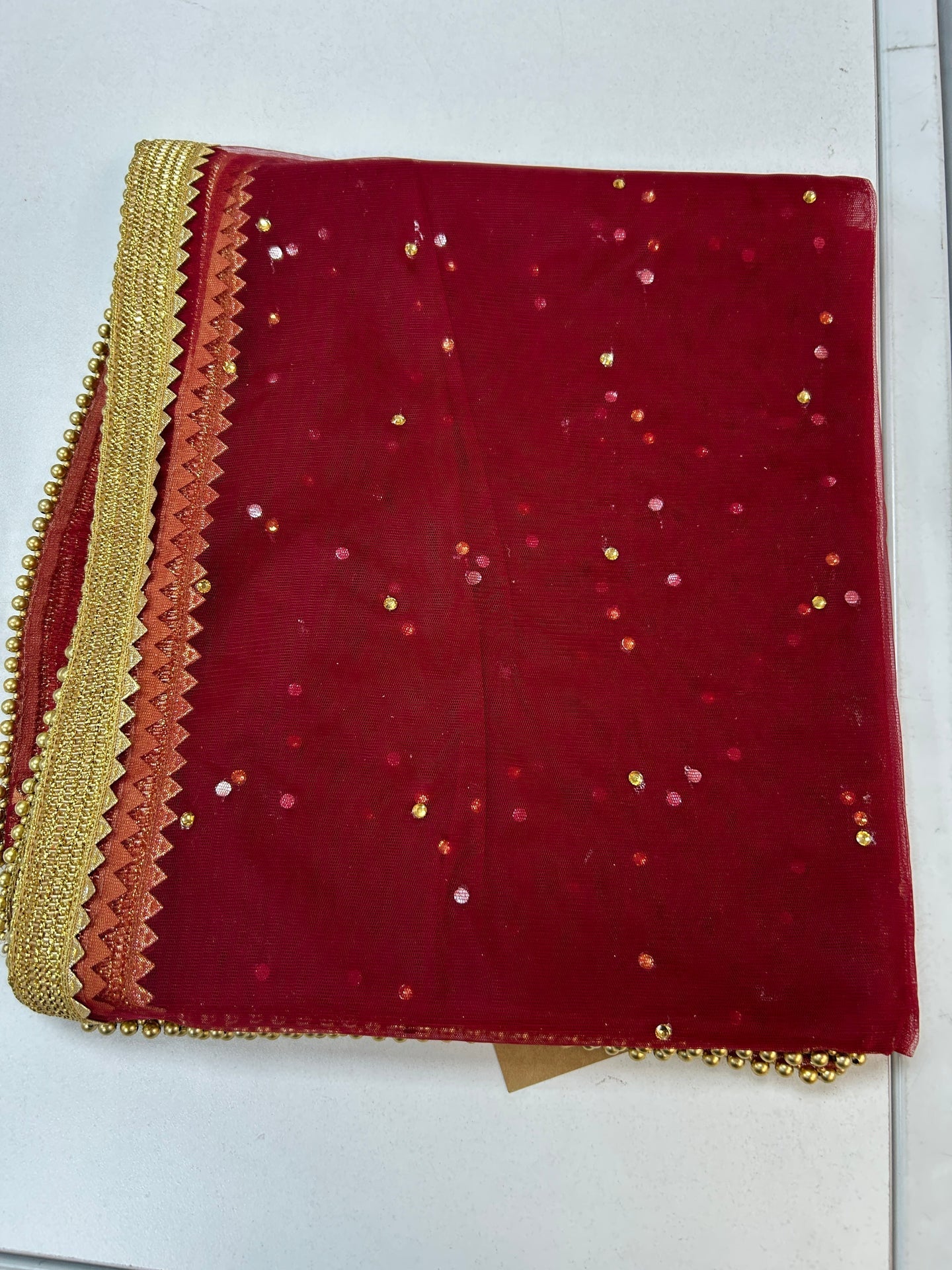 Maroon net duppata heavy lace