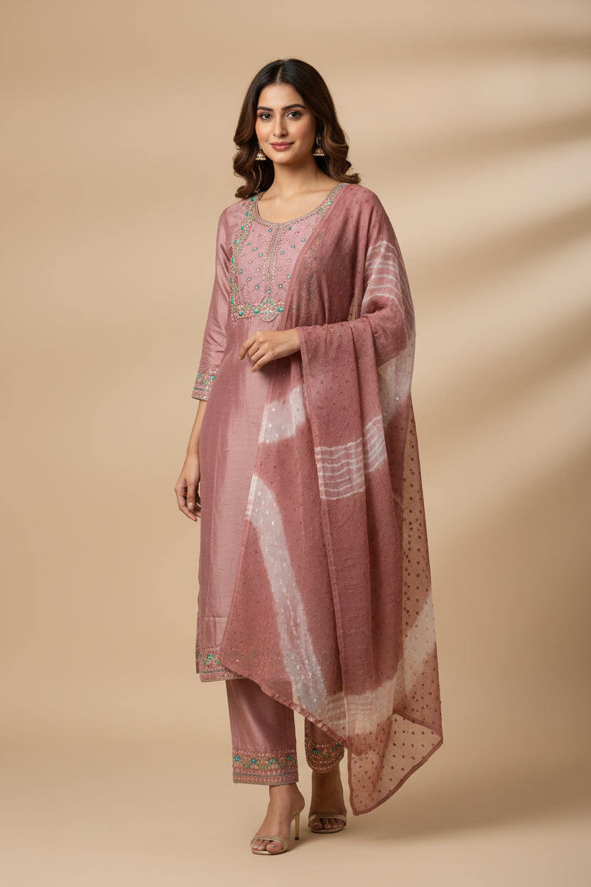 Chanderi silk salwar suit