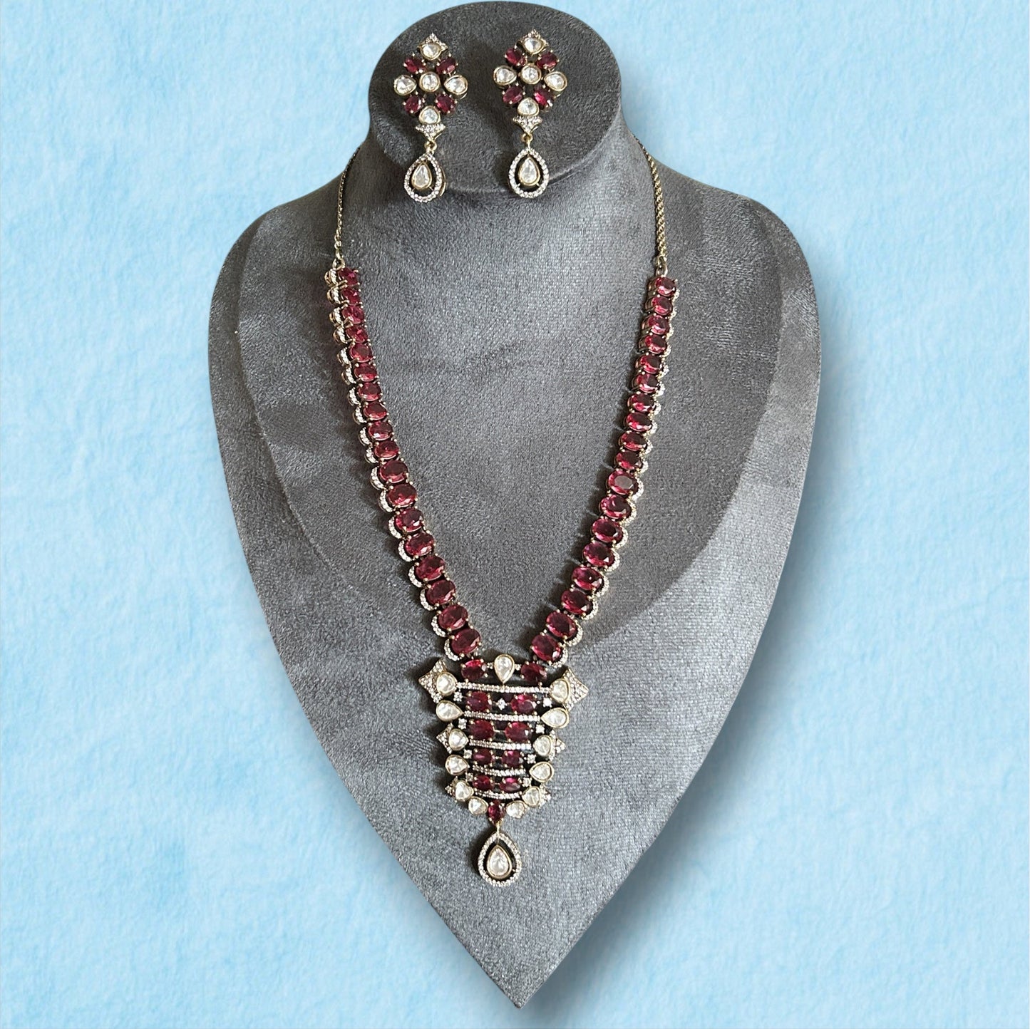 Ruby Red Kundan Necklace Set with Earrings | Indian Bridal Jewelry | Traditional Ethnic Wedding Jewelry | Bollywood Style