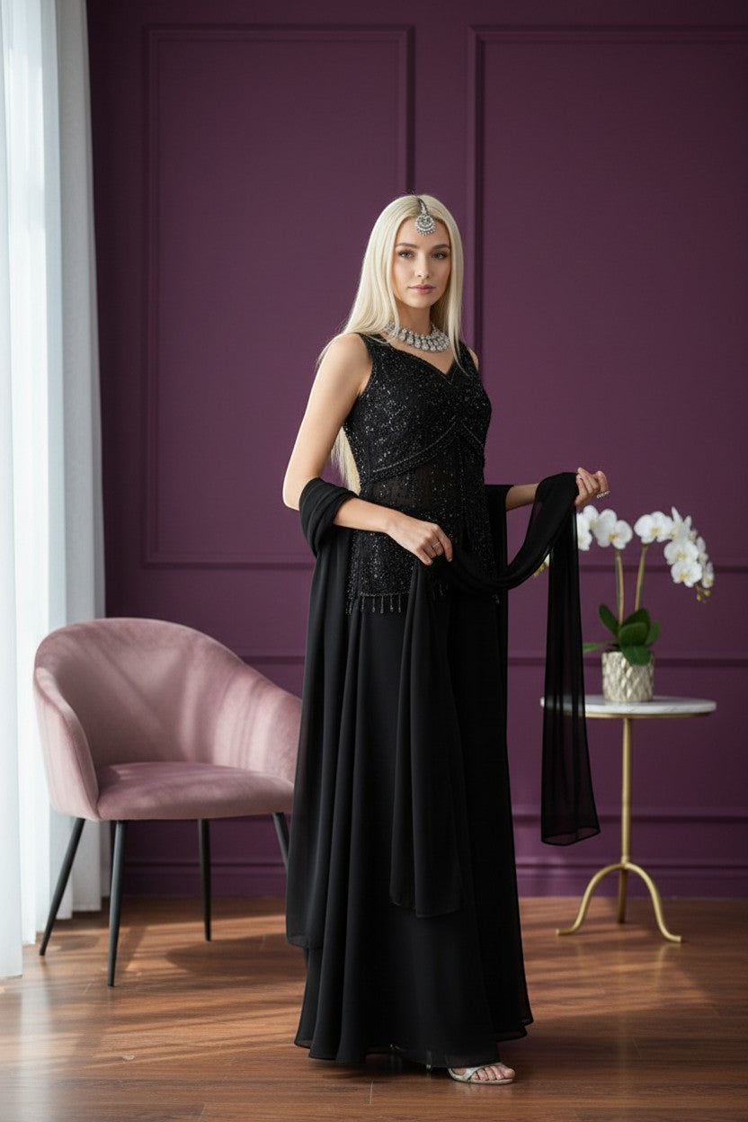 House Of Indian Wedding Attire Embellished Sleeveless Palazzo Suit