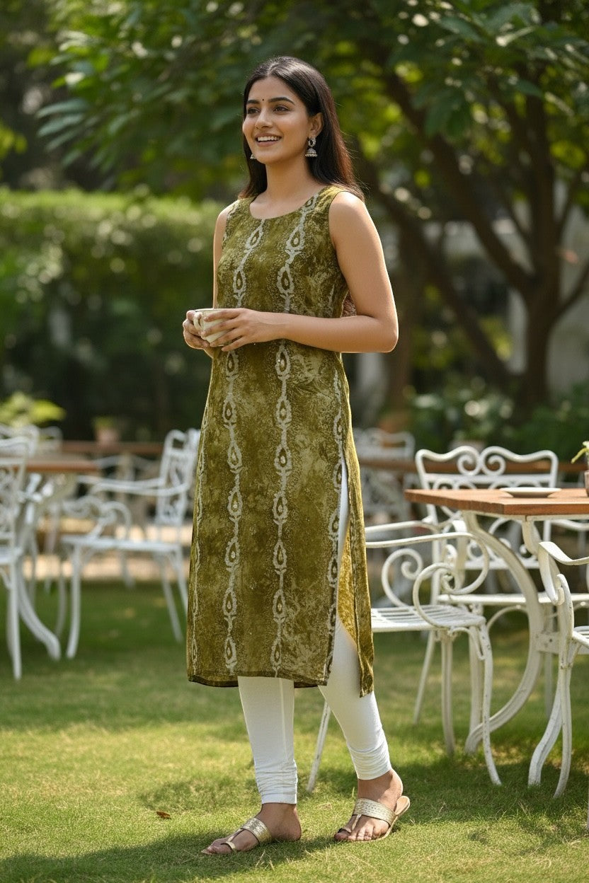 Sleeveless Printed Straight Kurti
