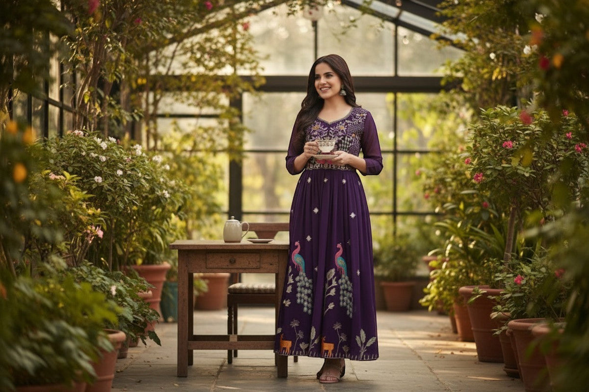 Embroidered Peacock Anarkali Gown