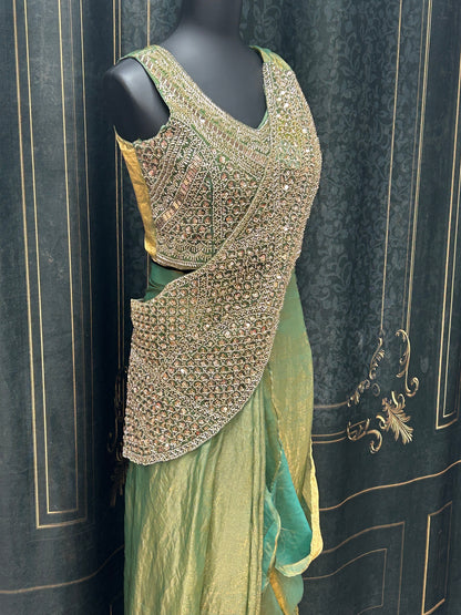 Readymade saree : pre pleated tissue silk saree