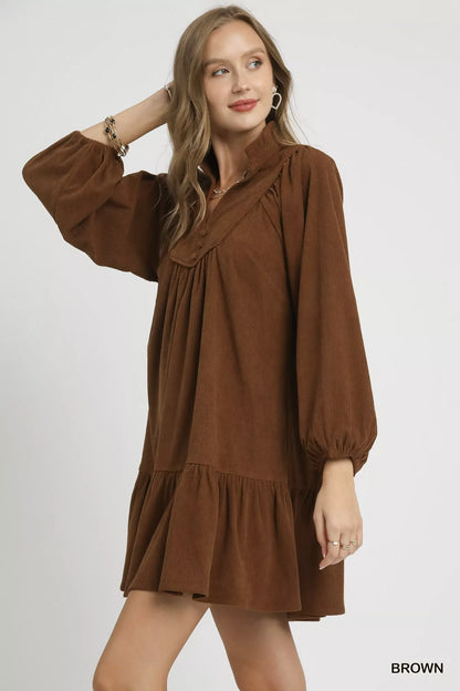 Umgee Corduroy Tiered Babydoll Dress