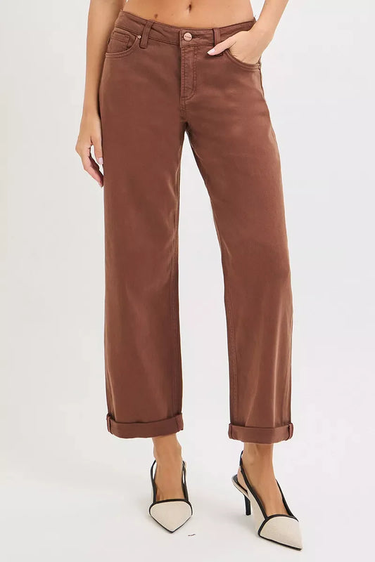 RISEN Full Size Tummy Control Mid Rise Ankle Barrel Baggy Plus Size
