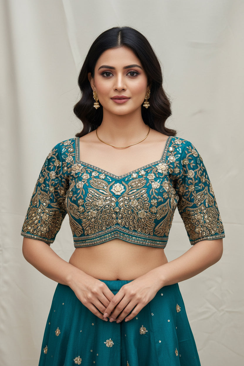 Designer Blouse : Teal green