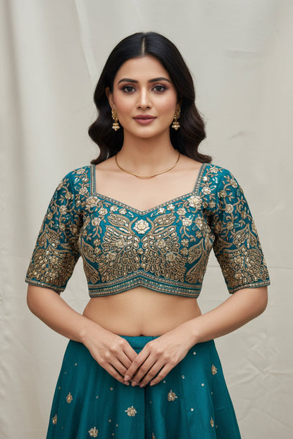 Designer Blouse : Teal green