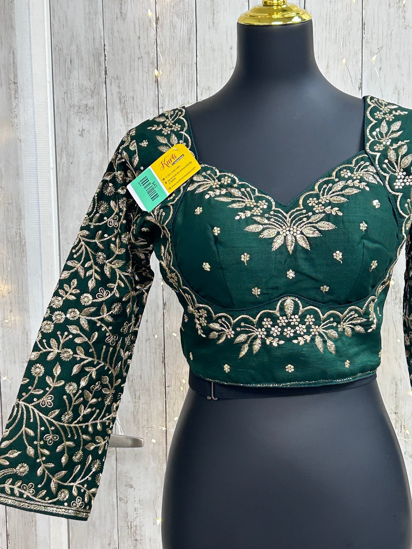 Madhubala blouse : full sleeves/ dark green