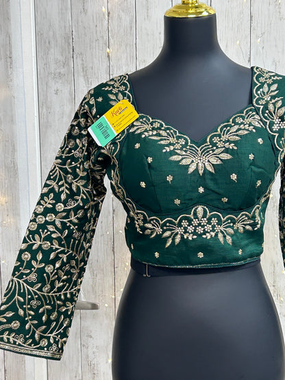 Madhubala blouse : full sleeves/ dark green