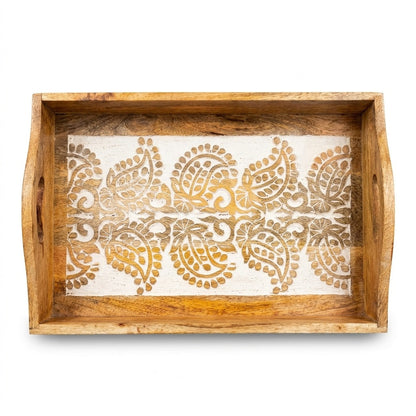 Hand Carved Wooden Breakfast Serving Tray w/ Handle | Kitchen Serve-Ware Accessories | 15x10 | 2050