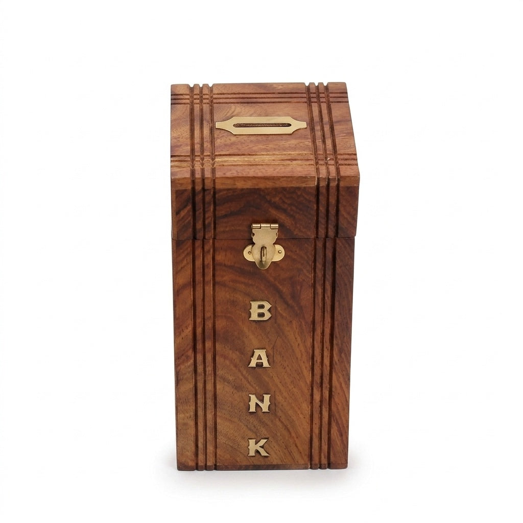 STORE INDYA Handmade Wooden Piggy Bank for Kids, Boys, Girls & Adults - Decorative Coin Money Bank Savings Box - Perfect Gift for Children