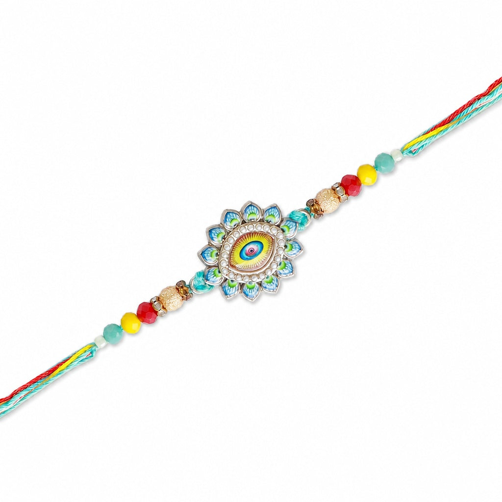 Store Indya Premium Designer Evil Eye Rakhi Set of 2 | for Bhaiya Bhabhi – Traditional Lumba Set, Thread Rakhi with Stones – Ideal Raksha Bandhan Gift