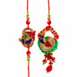 Premium Designer Red Cloth Peacock Design Rakhi Set of 2 for Bhaiya Bhabhi – Traditional Lumba Set, Thread Rakhi with Stones – Ideal Raksha Bandhan Gift