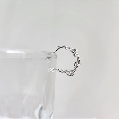 Olive Leaf Dangle Earrings | 925 Silver Plant Leaf Circle Earrings | Gift for Her