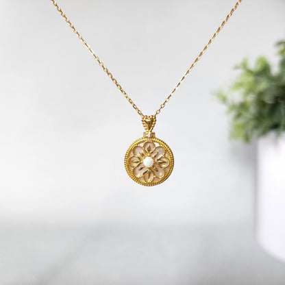 Opera Golden Necklace | Mother of Pearl Pendant Necklace