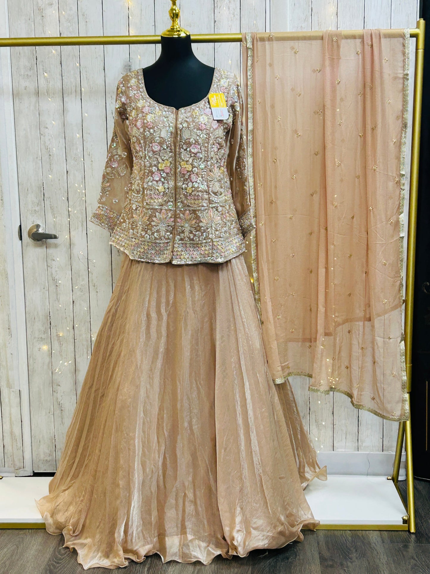 Golden lehenga Choli set with long blouse