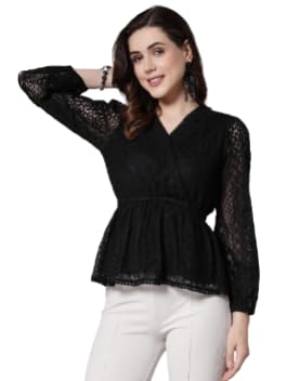 Style Quotient Women Black Lace Caual Top