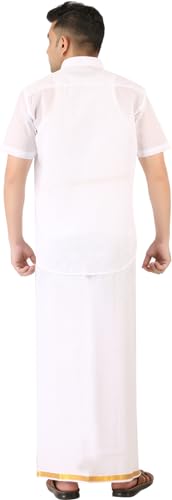PRAKASAM COTTON Mens Half Sleeve Shirt With Double Dhoti Set