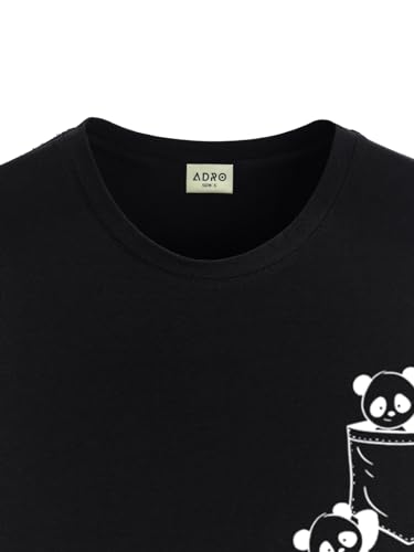 ADRO Men's Solid Regular Fit T-Shirt (RN24-POC-BL_Black