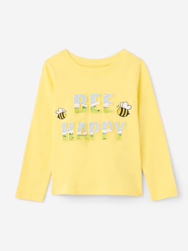 The Souled Store Full-Sleeve Essentials : Bee Happy Full Sleeves Round Neck Graphic Printed Regular Fit Cotton T-Shirts for Girl