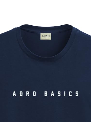 ADRO Men's Solid Regular Fit T-Shirt (RN24-AR2-NB_Navy Blue