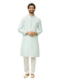 Manyavar Mens Blue Blended Cotton Printed Kurta Pyjama Set
