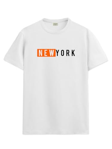 ADRO Tshirt for Men | Printed T Shirt for Men | 100% Cotton T-Shirt |Printed T Shirt | T-Shirts | RN24-NKY-WH-S White