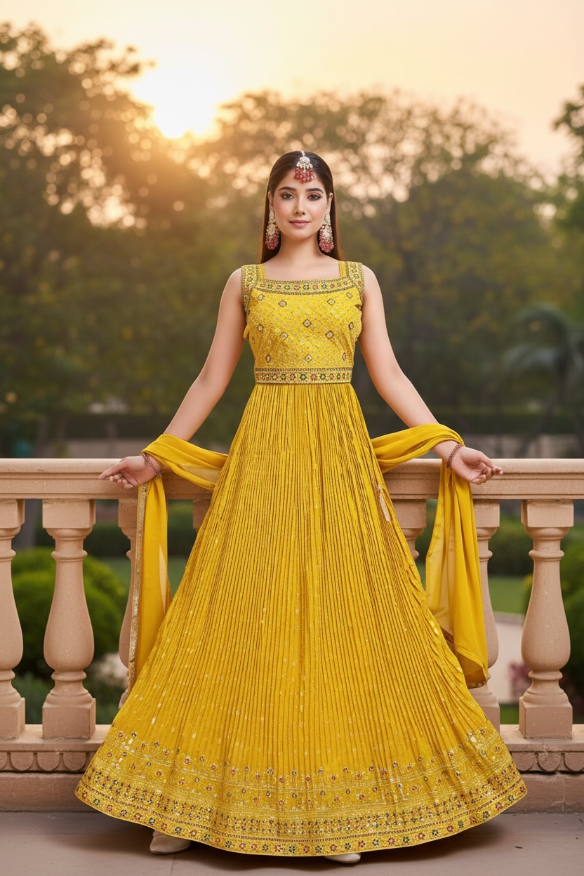 Yellow Anarkali set : perfect haldi mehandi outfit