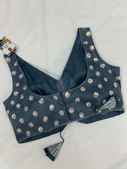 Grey Blouse : sequin and stone work